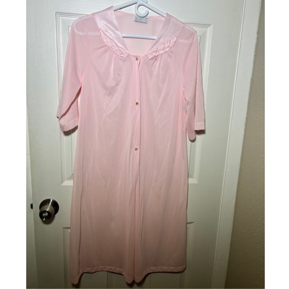 Vassarette Vintage Silky Shiny pink Robe 80s Full Length Peekaboo size SM